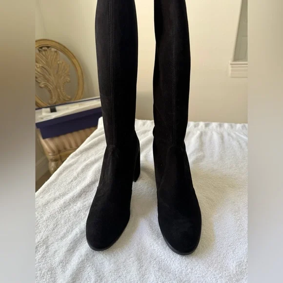 Stuart Weitzman Tieland Over-The-Knee Black Suede Boots - Picture 2 of 11